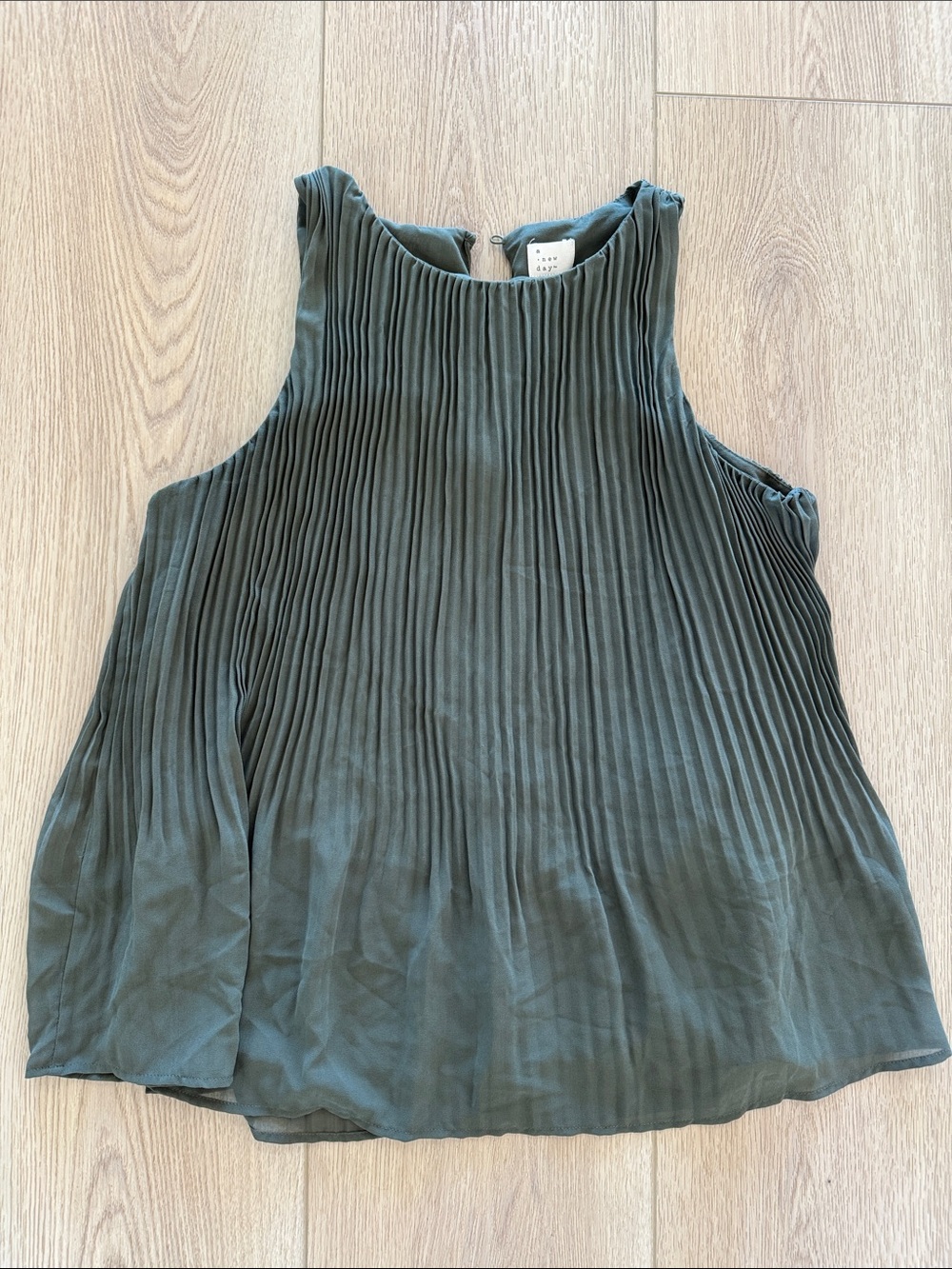 a new day Olive-Green Pleated Sleeveless Tank Top
